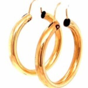 14K Yellow Gold Lightweight Hoop Classic Earrings.